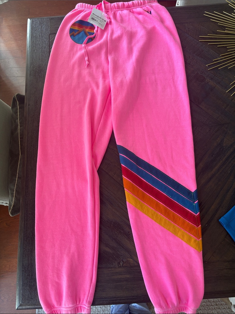 NWT Aviator Nation Hot Pink All Seasons Fleece Sweatpants with Rainbow Stripe M